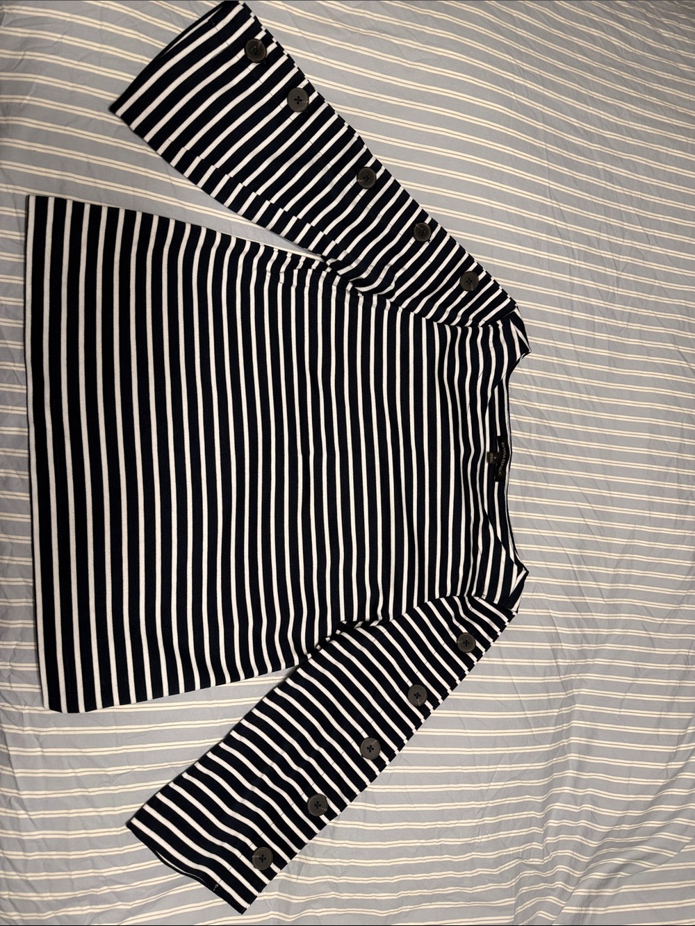 Banana Republic Navy and White Striped Boatneck Long Sleeve Top